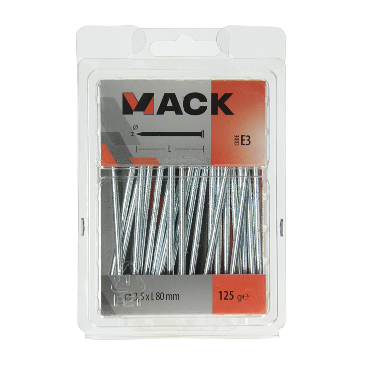Mack 1017155 - clou tête plate acier galvanisé 125 gr 3,5 x 80 mm | 5 pièces