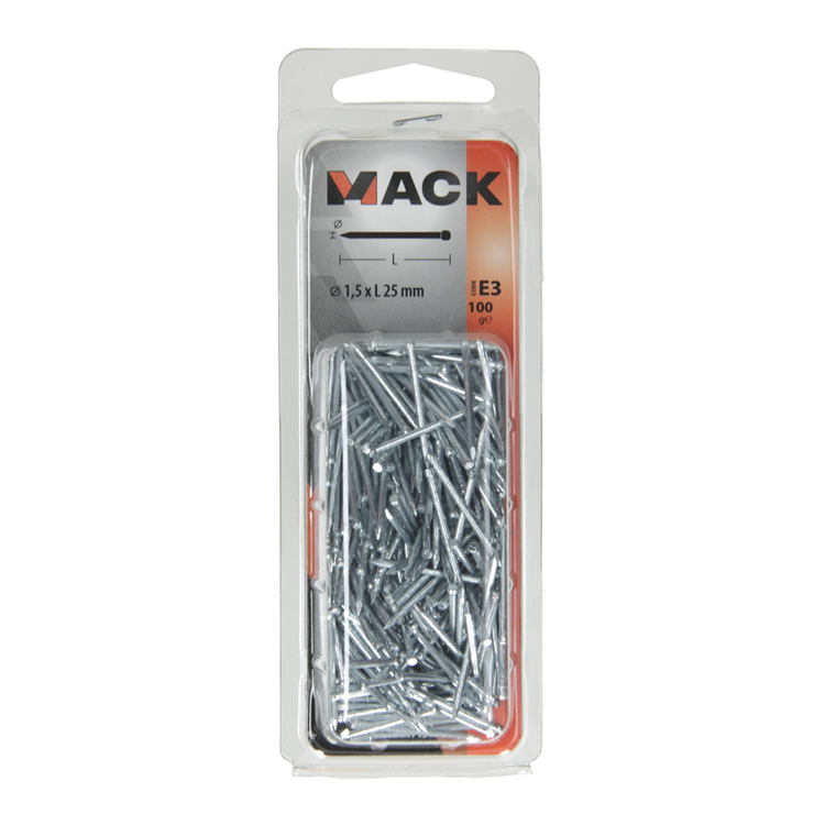 Mack 1017157 - clou tête ronde acier galvanisé 100 gr 1,5 x 25 mm | 5 pièces