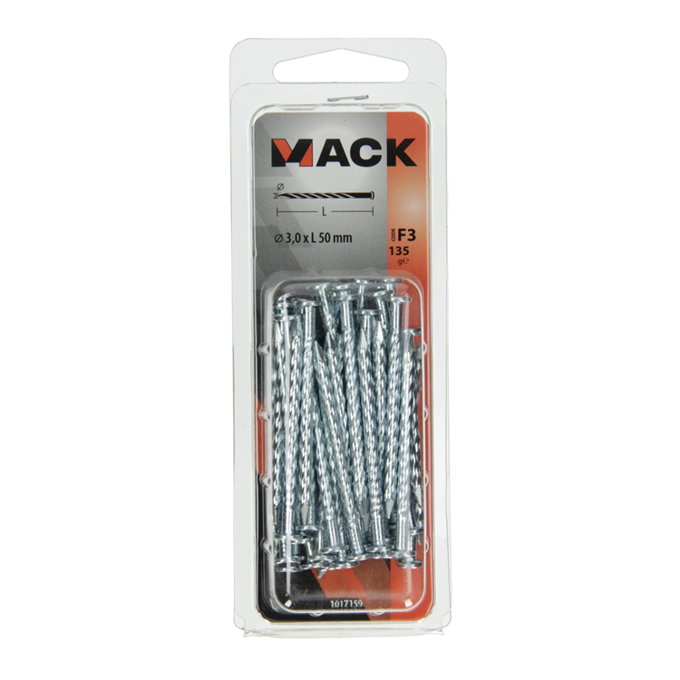 Mack 1017159 - clou torsadé pk galvanisé 135gr 3,0 x 50 mm | 5 pièces