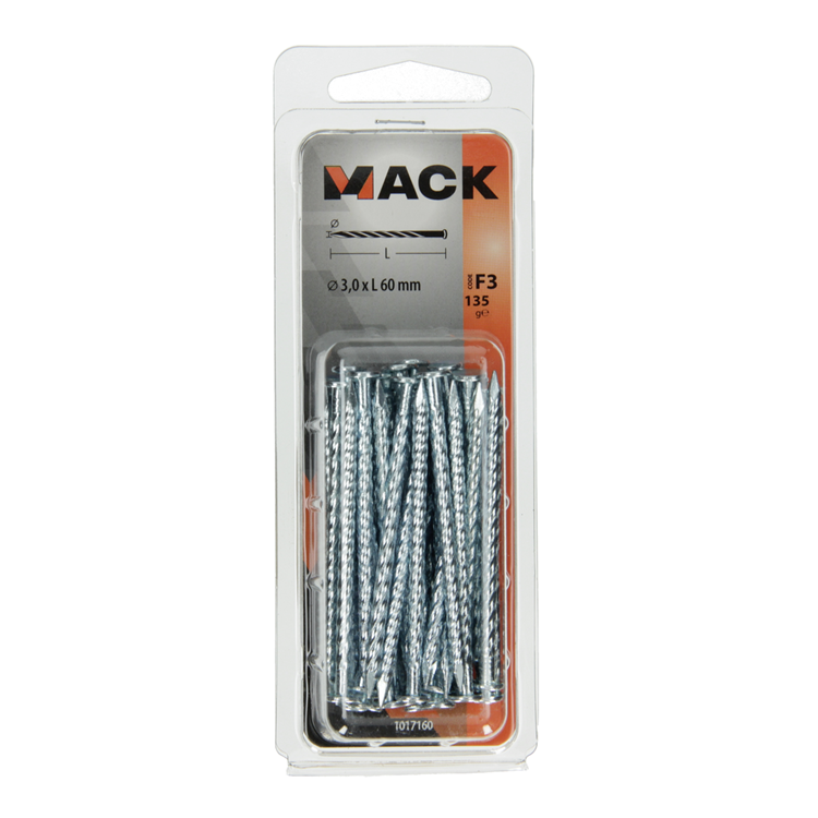 Mack 1017160 - clou torsadé pk galvanisé 135gr 3.0 x 60 mm | 5 pièces