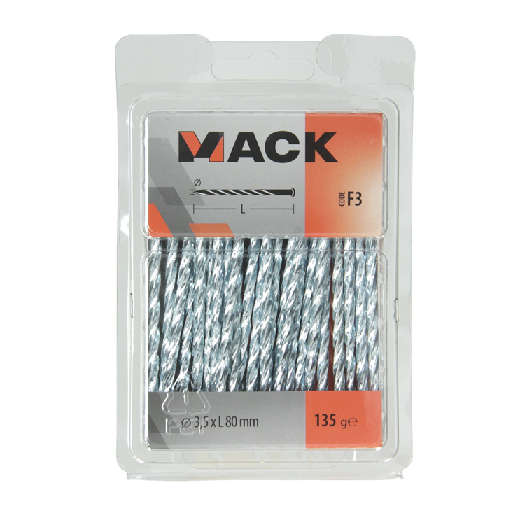 Mack 1017161 - clou torsadé pk galvanisé 135gr 3,5 x 80 mm | 5 pièces