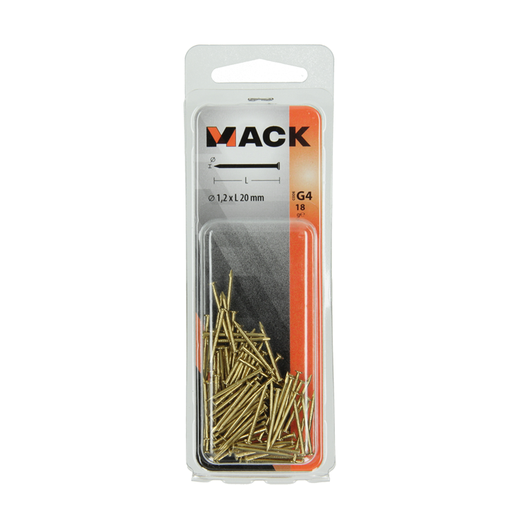 Mack 1017162 - clou tête plate laiton 18 gr1,2 x 20 mm | 10 pièces