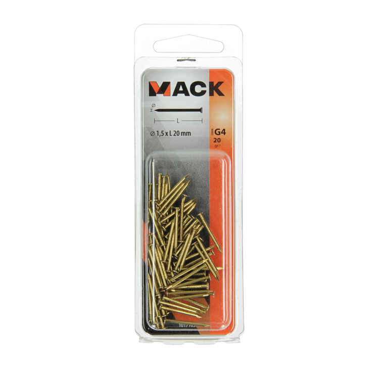 Mack 1017163 - clou tête plate laiton 20 gr1,5 x 20 mm | 10 pièces