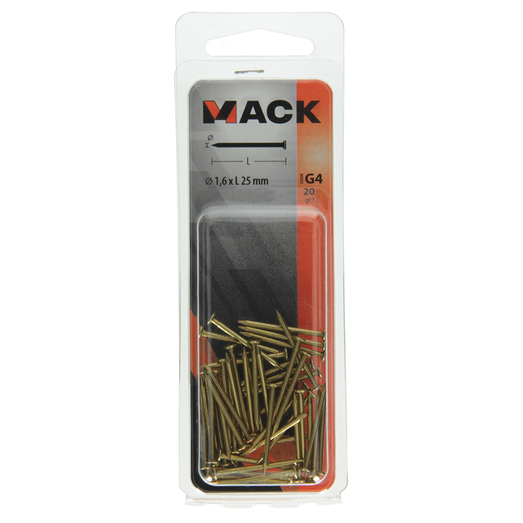 Mack 1017164 - clou tête plate laiton 20 gr1,6 x 25 mm | 10 pièces