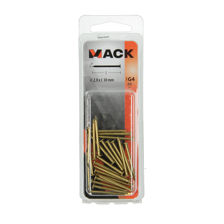 Mack 1017165 - clou tête plate laiton 20 gr2.0 x 30 mm | 10 pièces