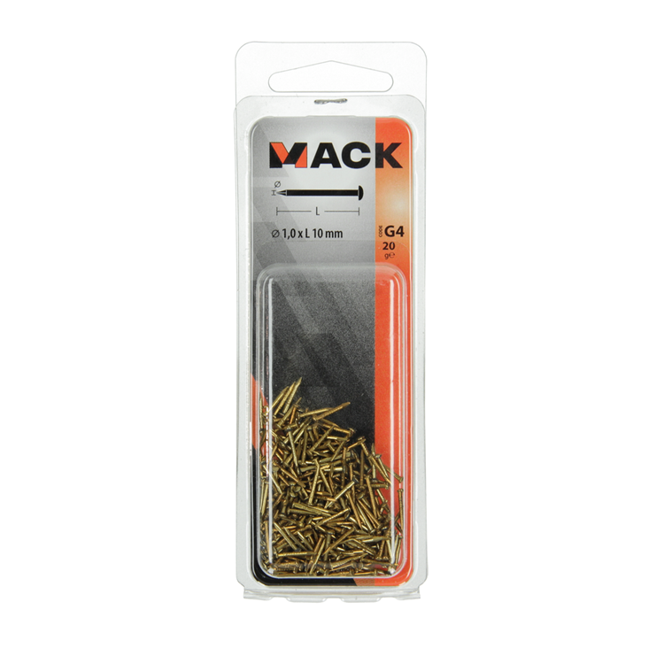 Mack 1017166 - clou tête convexe laiton 20 gr 1.0 x 10 mm | 10 pièces