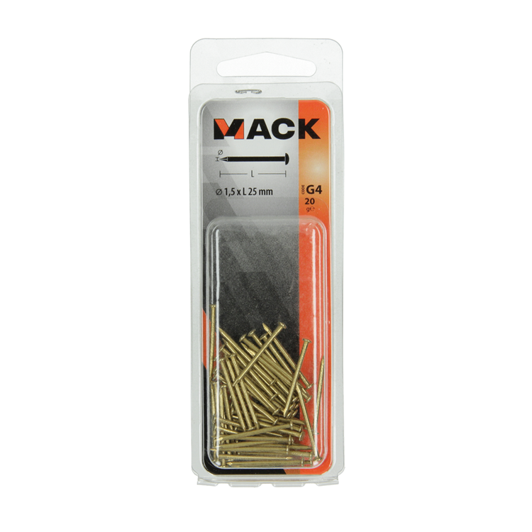 Mack 1017171 - clou tête convexe laiton 20 gr 1,5 x 25 mm | 10 pièces