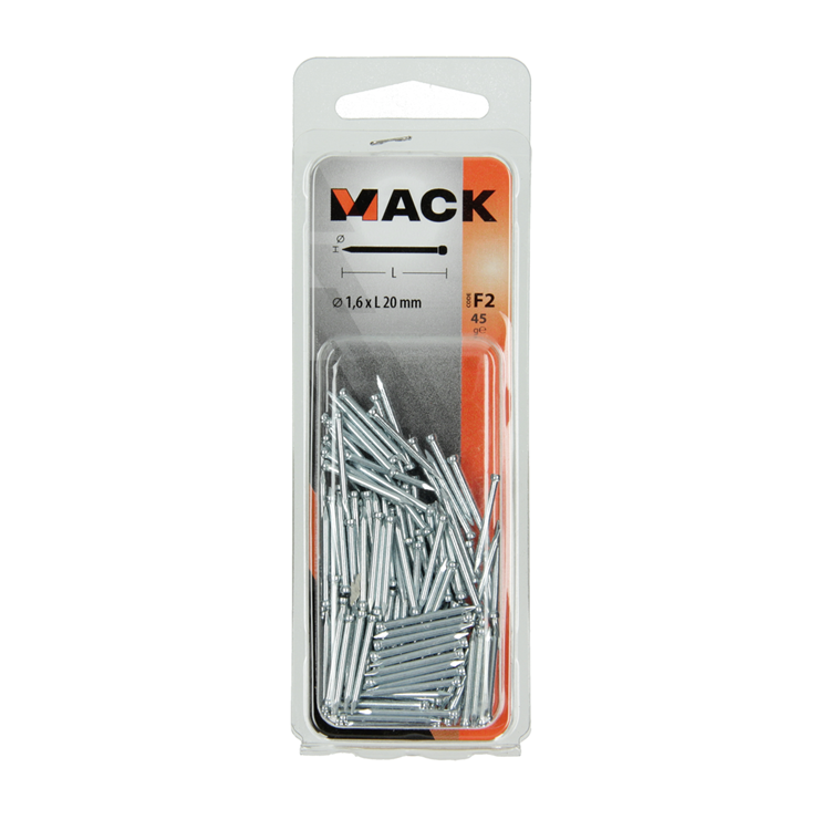 Mack 1017174 - clou tête ronde acier trempé 45 degrés 1,6 x 20 mm | 10 pièces