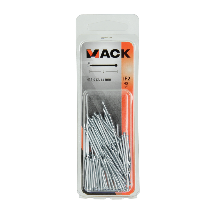 Mack 1017175 - clou tête ronde acier trempé 45 degrés 1,6 x 25 mm | 10 pièces