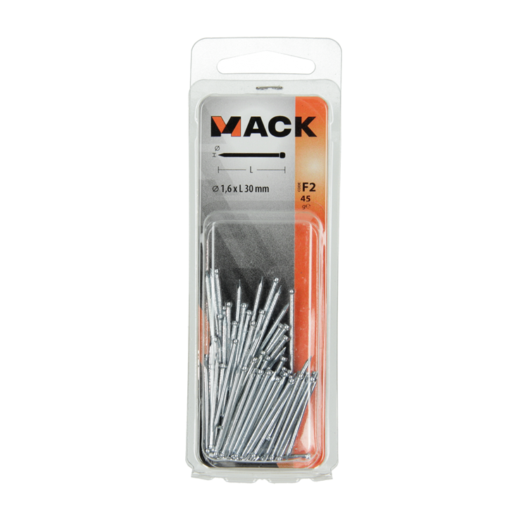 Mack 1017176 - clou tête ronde acier trempé 45 degrés 1,6 x 30 mm | 10 pièces