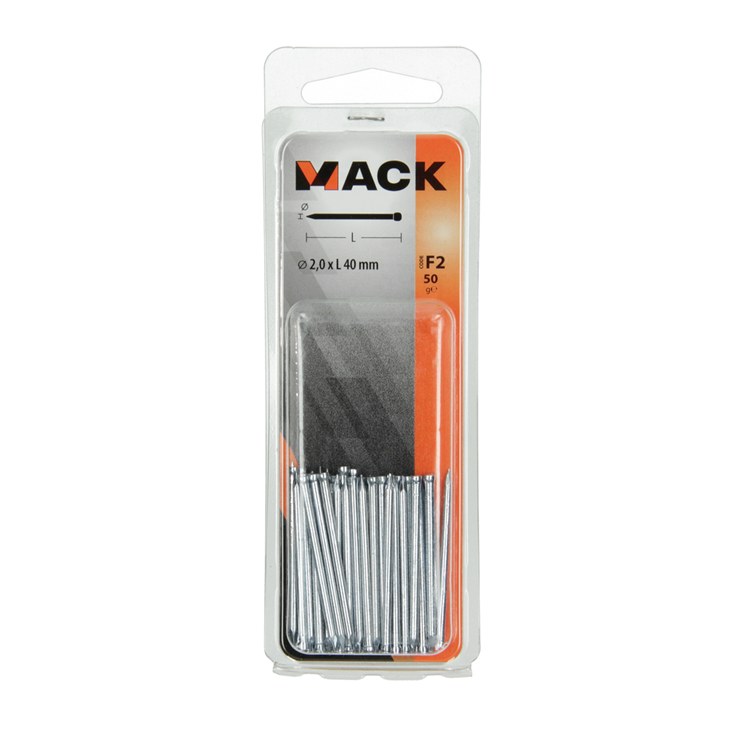 Mack 1017177 - clou à tête ronde en acier trempé à 50 degrés 2,0 x 40 mm | 10 pièces