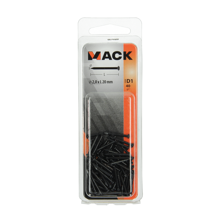 Mack 1017178 - clou en acier bvk acier bleui 40 gr 2,0 x 20 mm | 10 pièces