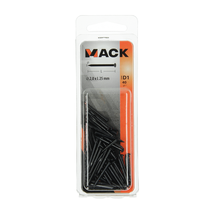 Mack 1017179 - clou en acier bvk acier bleui 40 gr 2,0 x 25 mm | 10 pièces