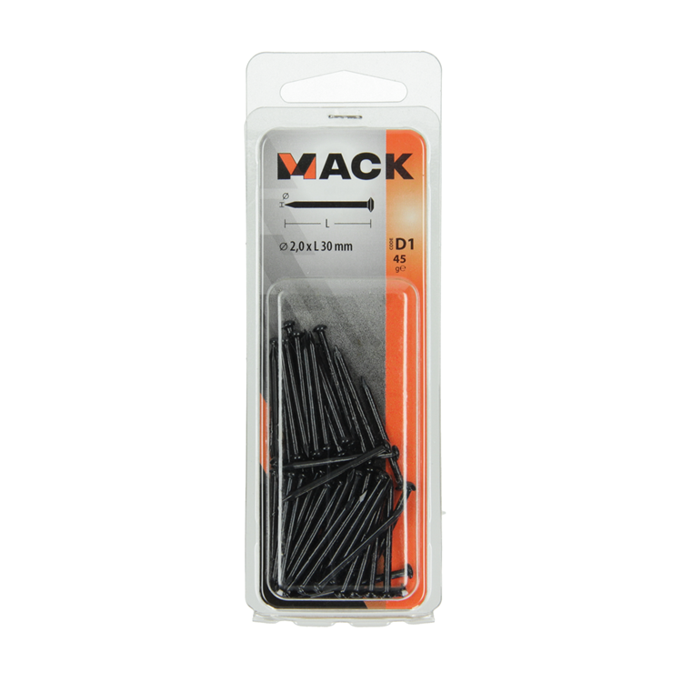 Mack 1017180 - clou en acier bvk acier bleui 45 gr 2,0 x 30 mm | 10 pièces