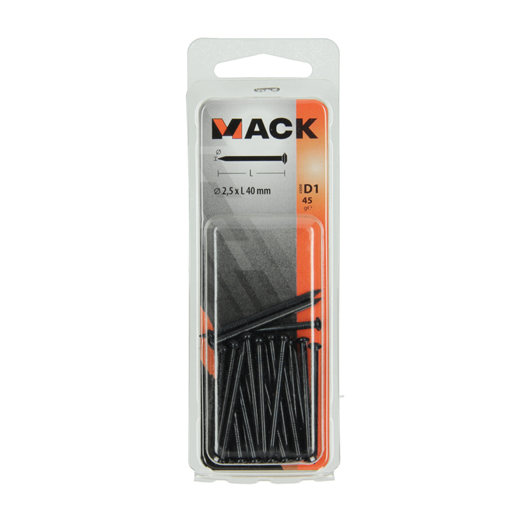 Mack 1017181 - clou en acier bvk acier bleui 45 gr 2,5 x 40 mm | 10 pièces