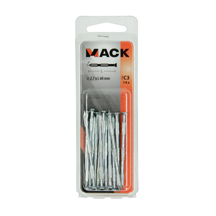 Mack 1017189 - clou à nervures en acier uk st. trempé + galvanisé 14 pièces 2,7 x 60 mm | 10 pièces