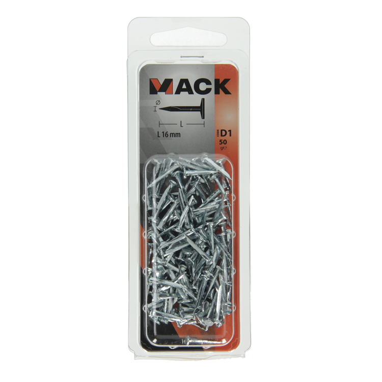 Mack 1017192 - bloc clou acier galvanisé 50 gr16 mm | 10 pièces