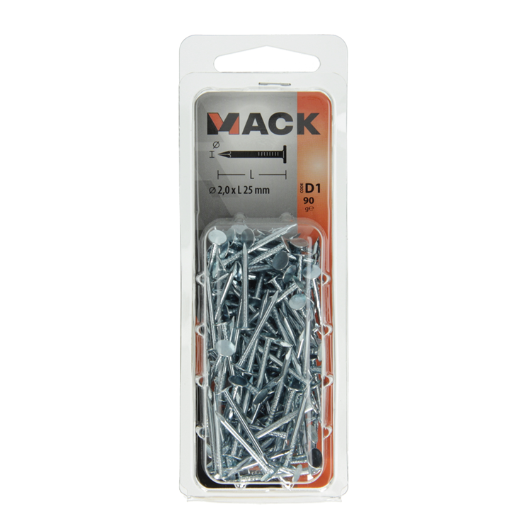 Mack 1017198 - clou de plafond en acier galvanisé 90 gr 2,0 x 25 mm | 5 pièces