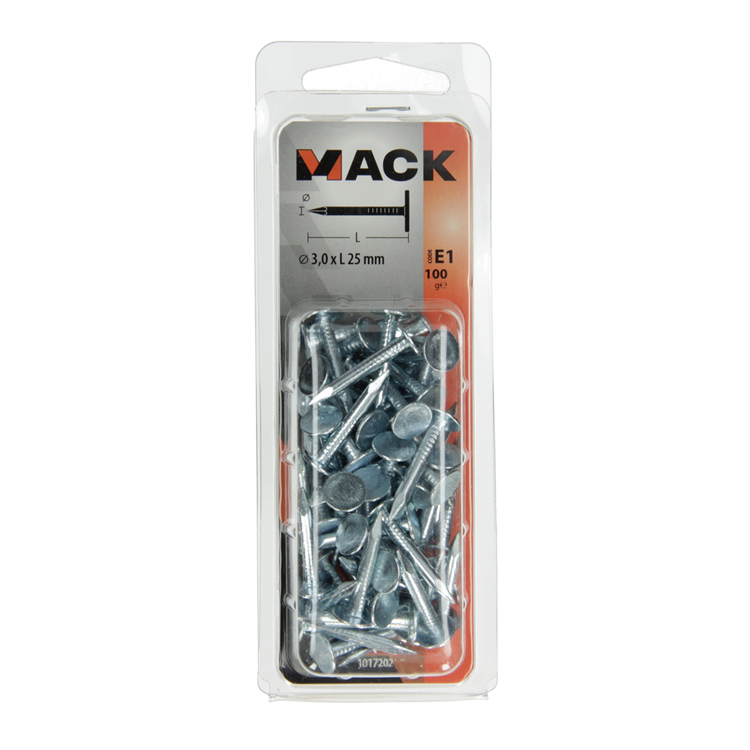 Mack 1017202 - clou de schiste en acier galvanisé 100 gr 3,0 x 25 mm | 5 pièces