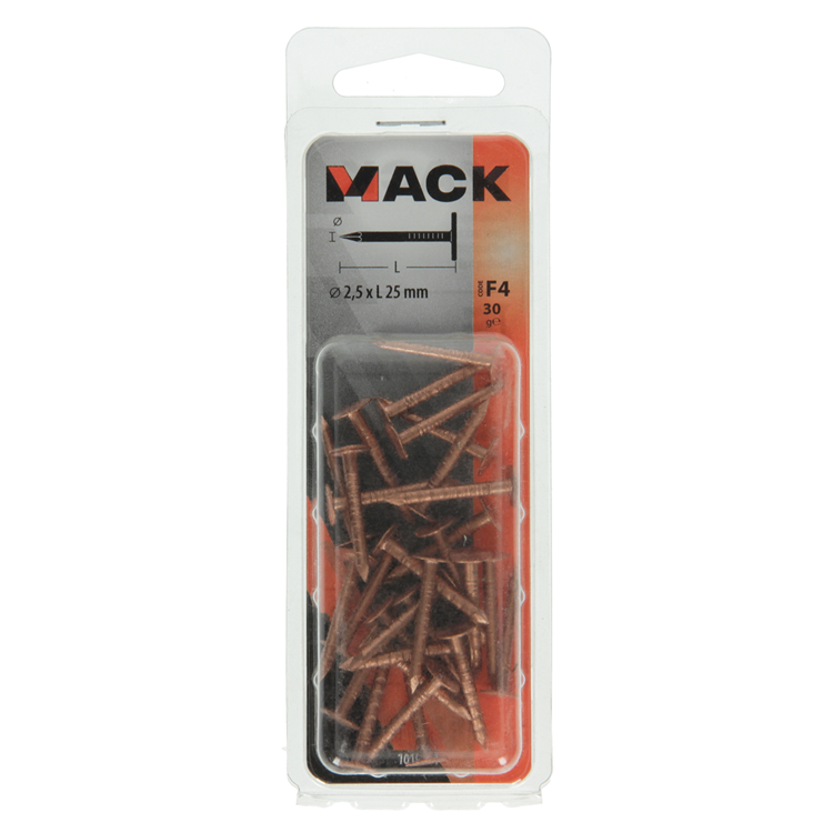 Mack 1019641 - clou de schiste cuivre 30 gr 2,5 x 25mm | 10 pièces