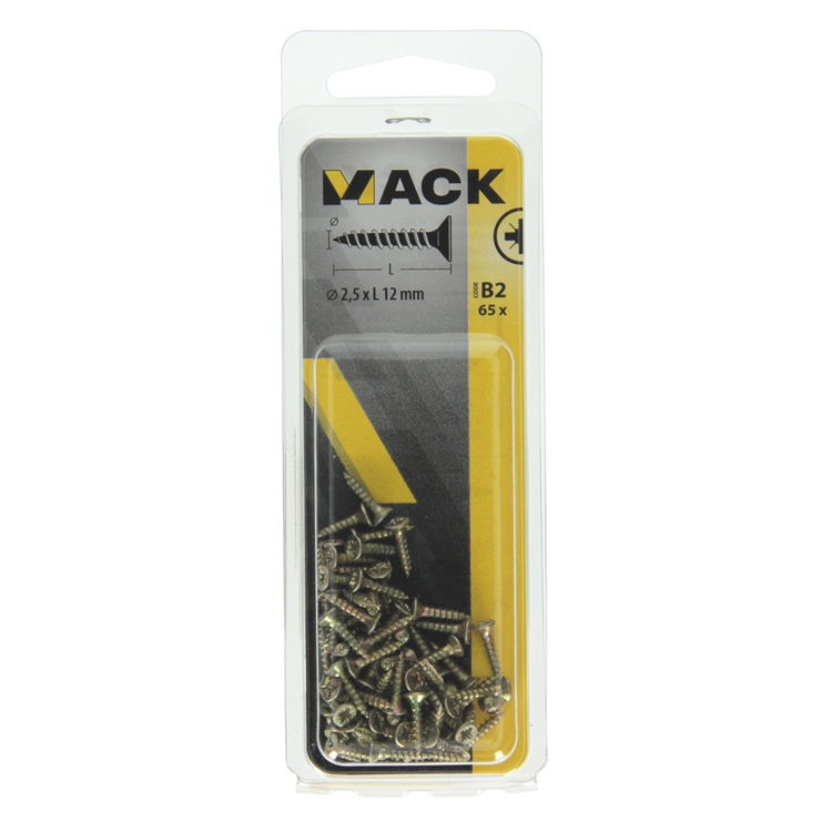 Mack 1017213 - vis pour panneaux d'aggloméré avec tête plaquée jaune 65 pcs 2,5 x 12 mm | 10 pièces