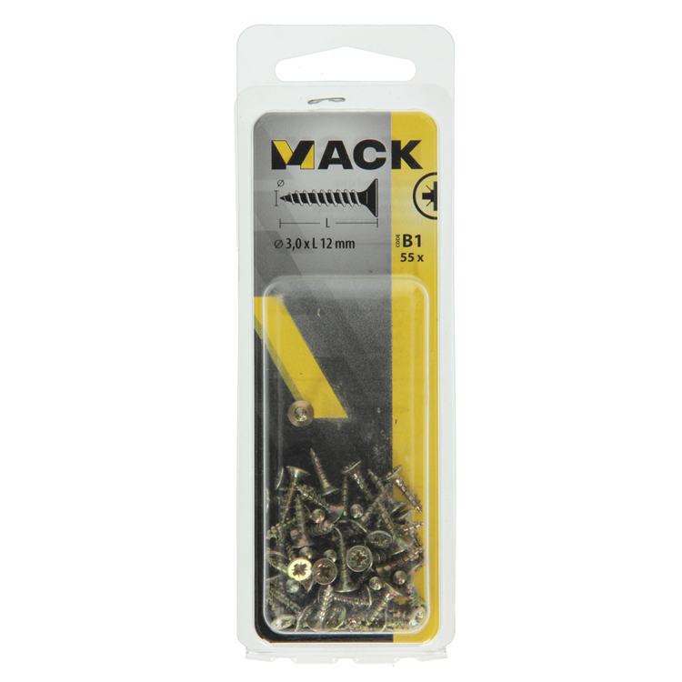 Mack 1017215 - vis pour panneaux d'aggloméré avec tête plaquée jaune 55 pcs 3,0 x 12 mm | 10 pièces