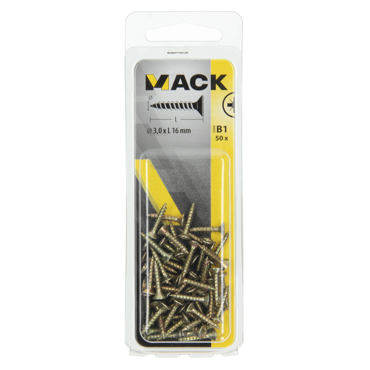 Mack 1017216 - vis pour panneaux d'aggloméré avec tête jaune 50 pcs 3,0 x 16 mm | 10 pièces