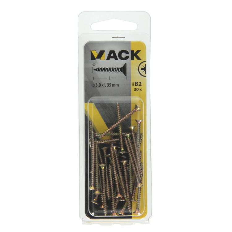 Mack 1017220 - vis pour panneaux d'aggloméré avec tête plaquée jaune 30 pcs 3,0 x 35 mm | 10 pièces