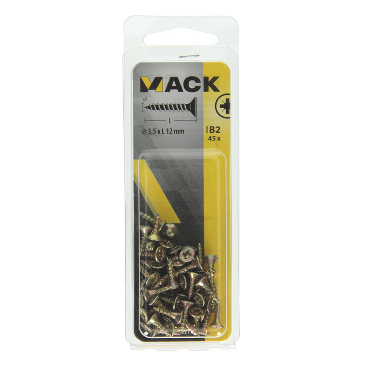 Mack 1017221 - vis pour panneaux d'aggloméré avec tête plaquée jaune 45 pcs 3,5 x 12 mm | 10 pièces