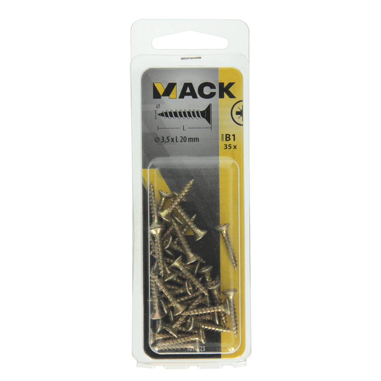 Mack 1017223 - vis pour panneaux d'aggloméré avec tête plaquée jaune 35 pcs 3,5 x 20 mm | 10 pièces