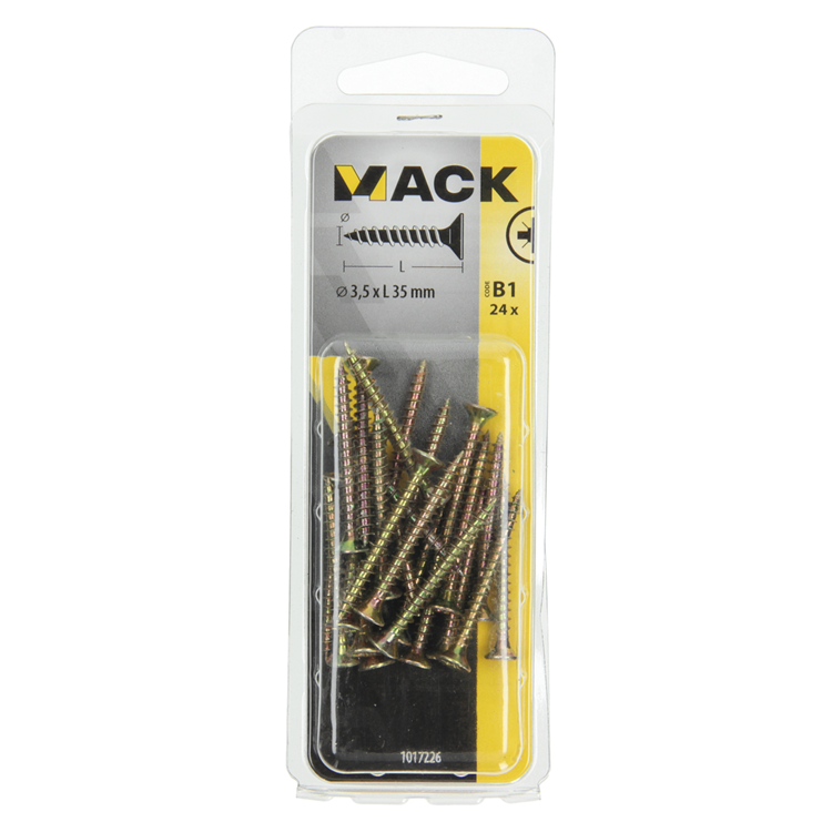 Mack 1017226 - vis pour panneaux d'aggloméré avec tête plaquée jaune 24 pcs 3,5 x 35 mm | 10 pièces