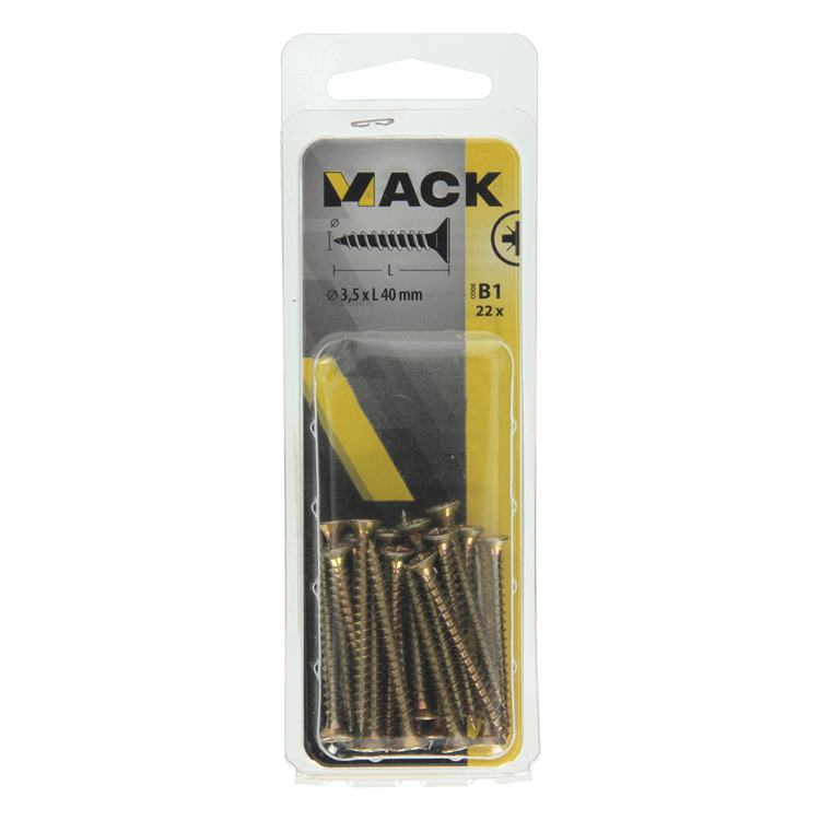 Mack 1017227 - vis pour panneaux d'aggloméré avec tête plaquée jaune 22 pcs 3,5 x 40 mm | 10 pièces