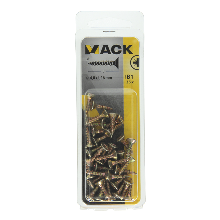 Mack 1017230 - vis pour panneaux d'aggloméré avec tête plaquée jaune 35 pcs 4,0 x 16 mm | 10 pièces