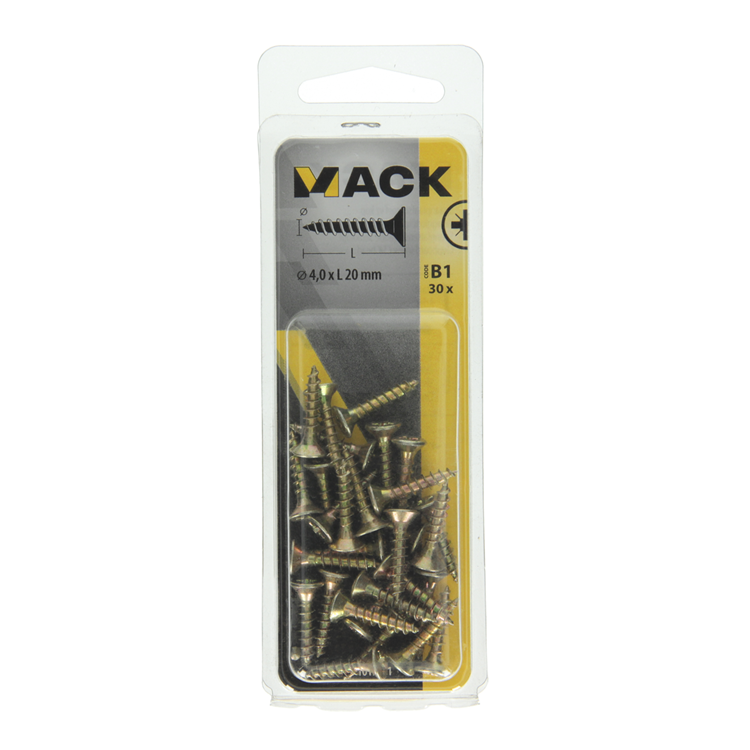 Mack 1017231 - vis pour panneaux d'aggloméré avec tête jaune 30 pièces 4,0 x 20 mm | 10 pièces