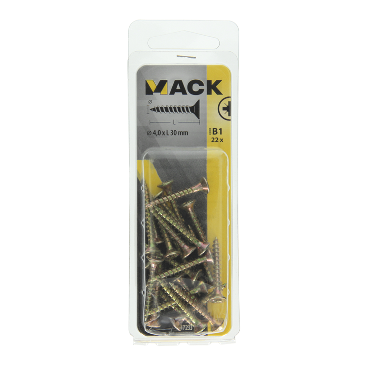 Mack 1017233 - vis pour panneaux d'aggloméré avec tête plaquée jaune 22 pcs 4,0 x 30 mm | 10 pièces