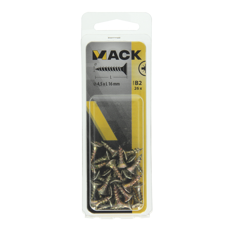 Mack 1017240 - vis pour panneaux d'aggloméré avec tête plaquée jaune 26 pcs 4,5 x 16 mm | 10 pièces