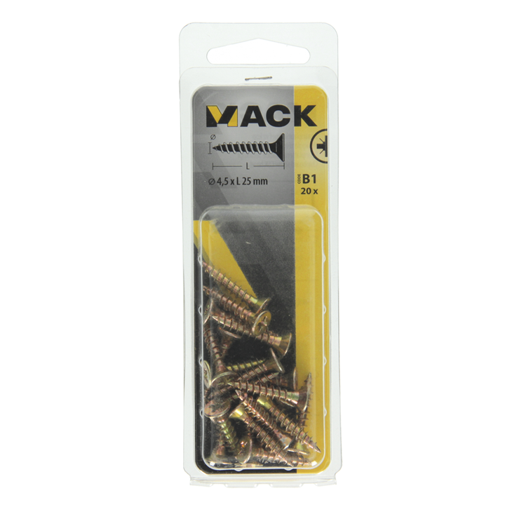 Mack 1017242 - vis pour panneaux d'aggloméré avec tête plaquée jaune 20 pcs 4,5 x 25 mm | 10 pièces