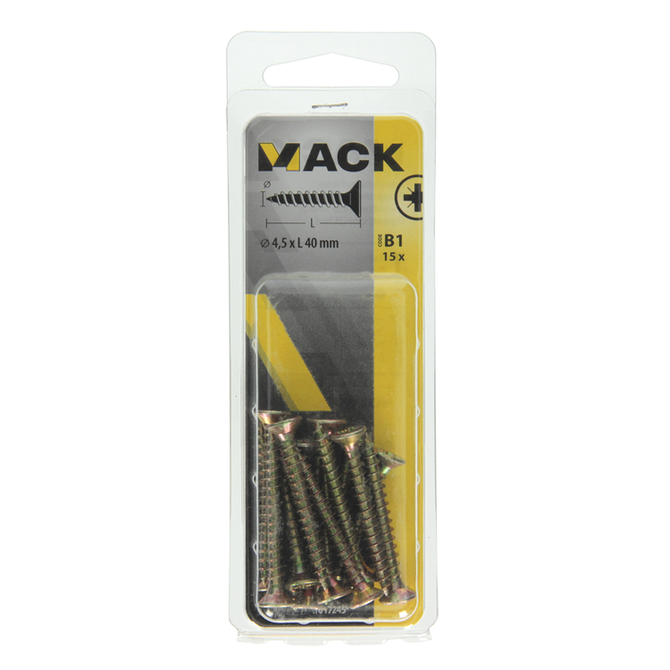 Mack 1017245 - vis pour panneaux d'aggloméré avec tête plaquée jaune 15 pcs 4,5 x 40 mm | 10 pièces