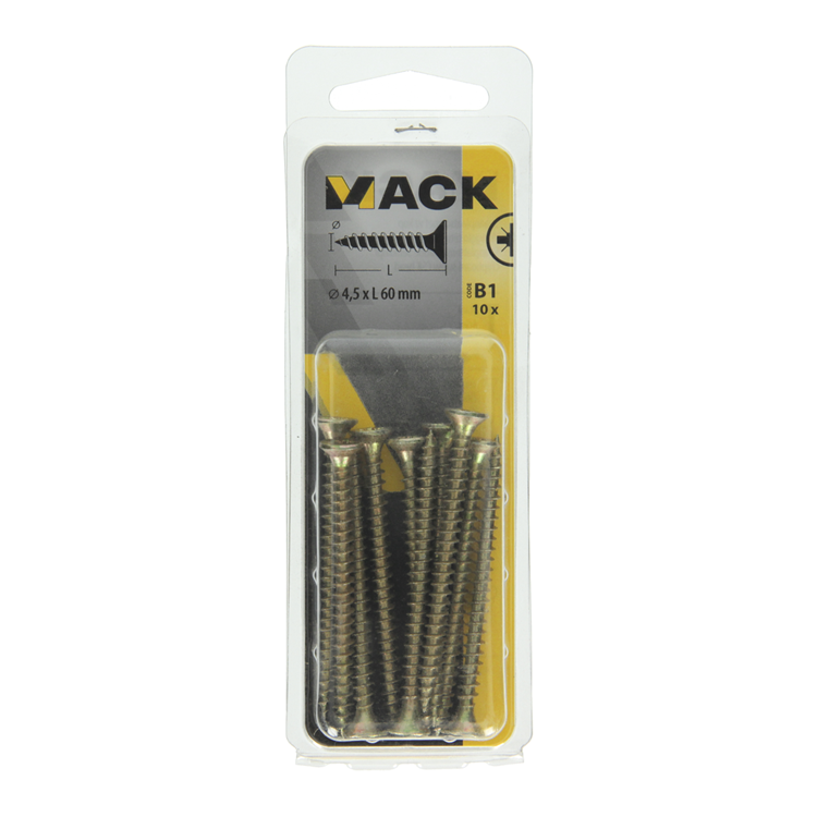 Mack 1017249 - vis pour panneaux d'aggloméré avec tête plaquée jaune 10 pcs 4,5 x 60 mm | 10 pièces