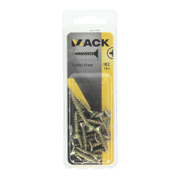 Mack 1017252 - vis pour panneaux d'aggloméré avec tête plaquée jaune 18 pcs 5,0 x 25 mm | 10 pièces