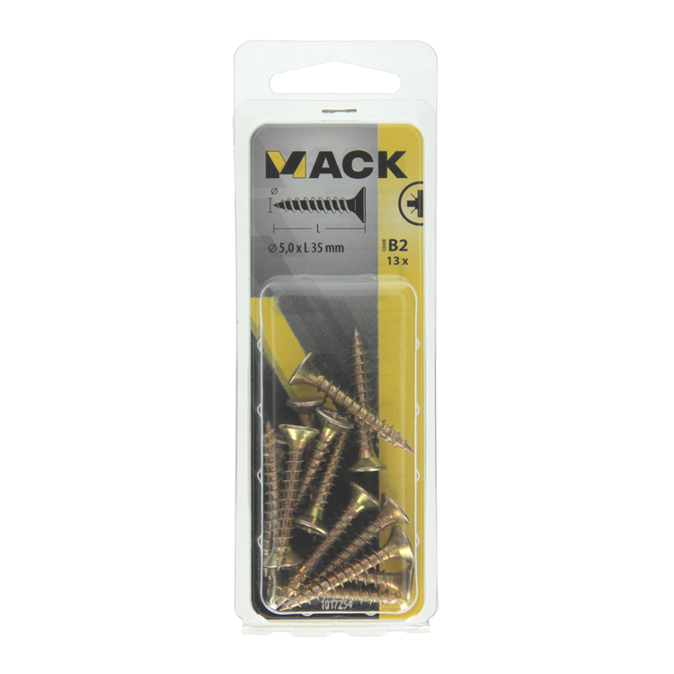 Mack 1017254 - vis pour panneaux d'aggloméré avec tête plaquée jaune 13 pcs 5,0 x 35 mm | 10 pièces
