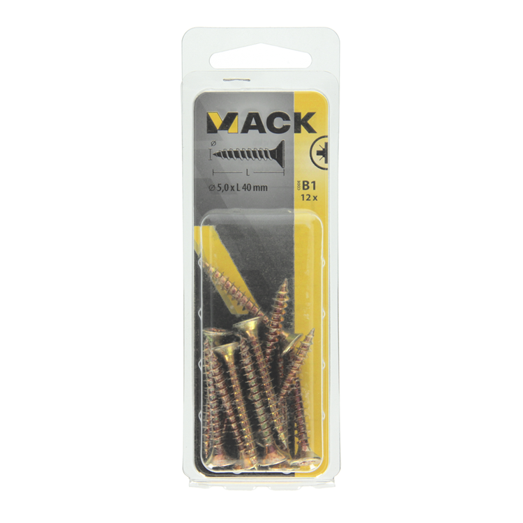 Mack 1017255 - vis pour panneaux d'aggloméré avec tête plaquée jaune 12 pcs 5,0 x 40 mm | 10 pièces