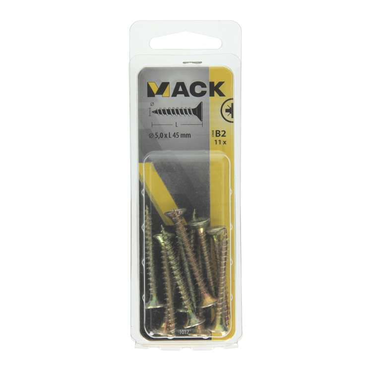 Mack 1017256 - vis pour panneaux d'aggloméré avec tête plaquée jaune 11 pcs 5,0 x 45 mm | 10 pièces