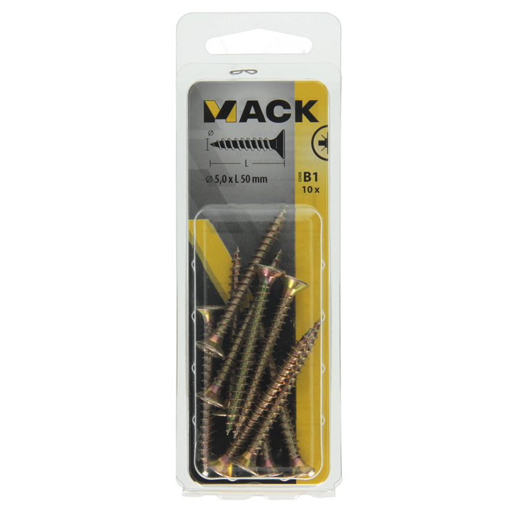 Mack 1017257 - vis pour panneaux d'aggloméré avec tête jaune 10 pcs 5,0 x 50 mm | 10 pièces
