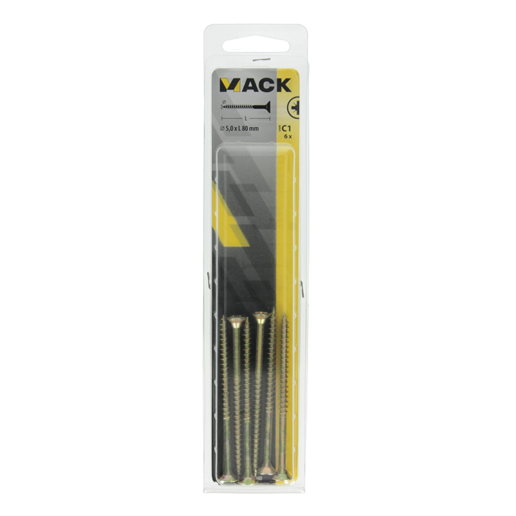 Mack 1017260 - vis pour panneaux d'aggloméré avec tête plaquée jaune. 6 pièces 5,0 x 80 mm | 5 pièces