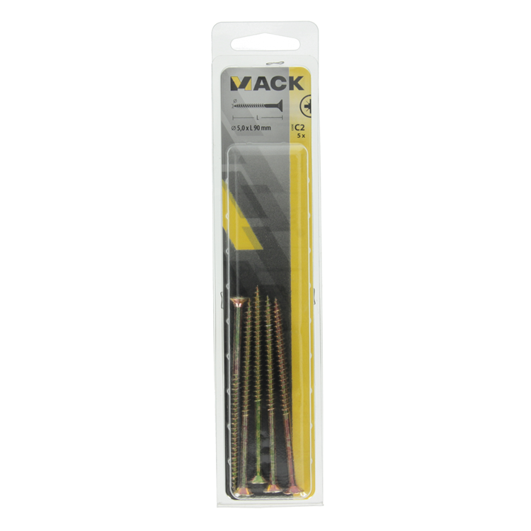 Mack 1017261 - vis pour panneaux d'aggloméré avec tête plaquée jaune. 5 pièces 5,0 x 90 mm | 5 pièces