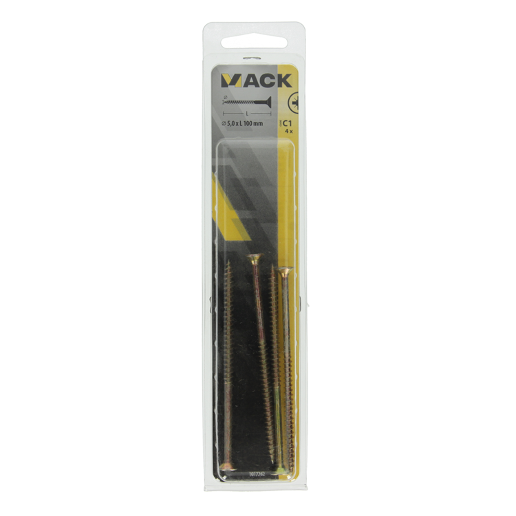 Mack 1017262 - vis pour panneaux d'aggloméré avec tête plaquée jaune. 4 pièces 5,0 x 100 mm | 5 pièces