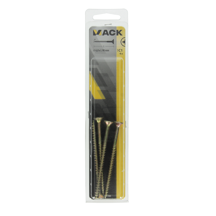 Mack 1017266 - vis pour panneaux d'aggloméré avec tête plaquée jaune. 4 pièces 6,0 x 90 mm | 5 pièces