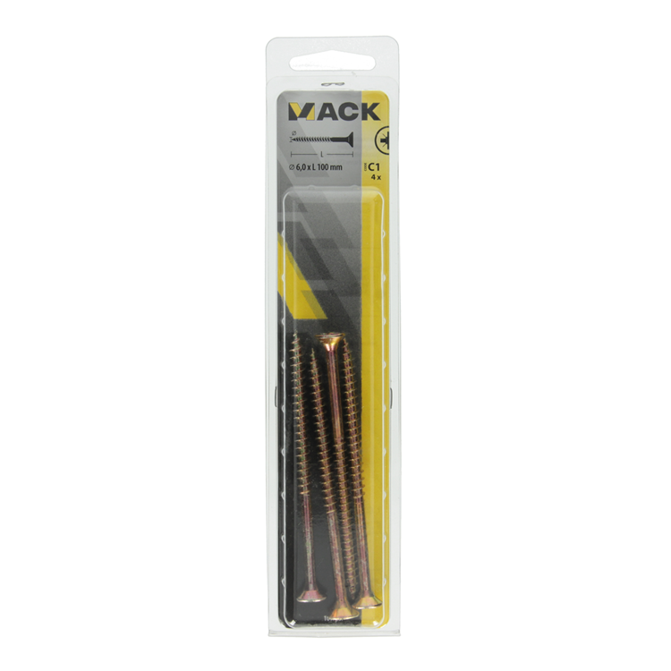 Mack 1017267 - vis pour panneaux d'aggloméré avec tête plaquée jaune. 4 pièces 6,0 x 100 mm | 5 pièces