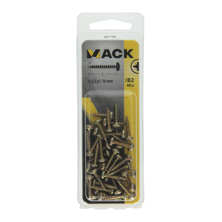 Mack 1017269 - vis pour panneaux d'aggloméré à tête cylindrique plaquée jaune 40 pcs 3,5 x 16 mm | 10 pièces